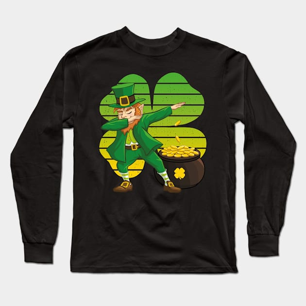 Dabbing Leprechaun St. Patricks Day Vintage Retro Clover Shamrock Long Sleeve T-Shirt by trendingoriginals